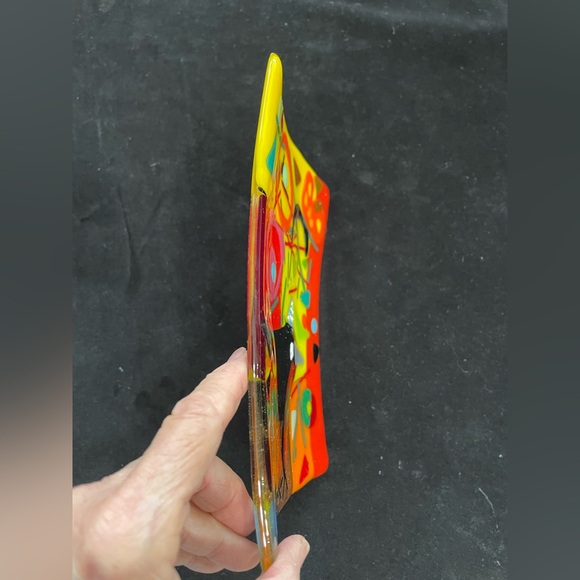 “Choose Joy”Fused Art Glass With Crow Handmade Rectangular Tray 8”x6”Original - Picture 4 of 9
